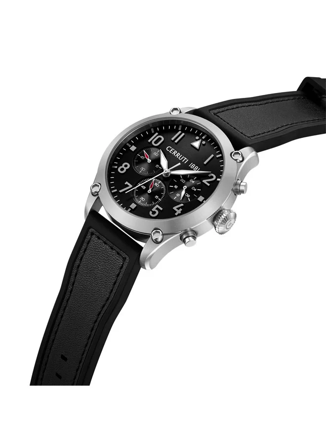 CERRUTI 1881 Borgatello Black Dial Silicone-Leather Strap Chronograph Watch for Men, 42mm